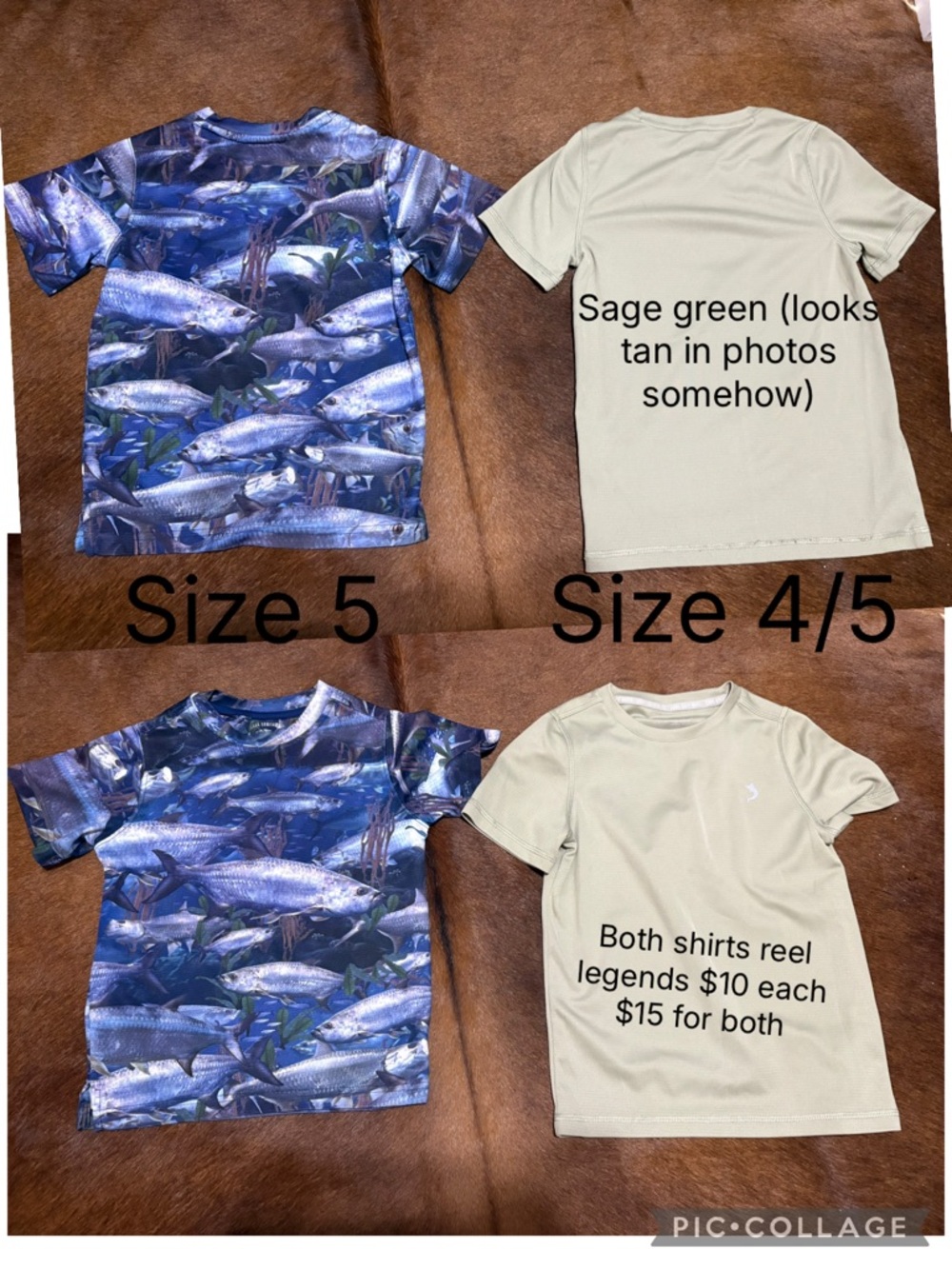 Reel Legends Kids' Sage Green Short Sleeve Tee and Blue Fish shirt
